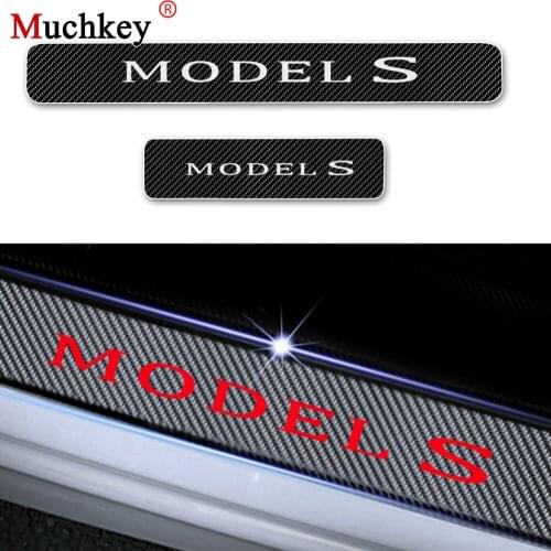 For Tesla MODEL S Car Door Sill Scuff Plate Door Step Door Threshold Plate 4D Carbon Fiber Vinyl Sticker Auto Accessories 4PCs