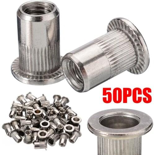 50pcs M6 Rivet Nuts Stainless Steel Female Rivet Nut Rivnut Insert Nutsert Kit for Rivet Nut Gun Riveting Riveter Tool