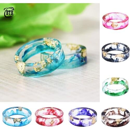 7 Colors Ocean Style Gold Foil Paper Inside Resin Ring for Women Fresh Handmade Dry Flower Ring Best Mold Dried Flowers DIY Ring