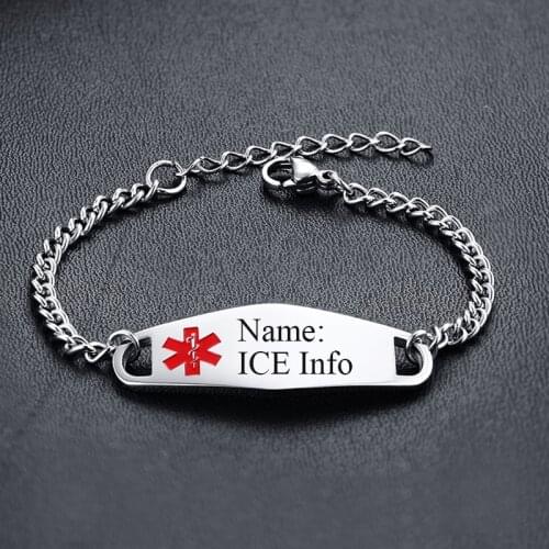 Free Custom Engraving Name ICE Contact Info Medical Alert ID Bracelets for Son Daughter Kids Reminder Jewelry