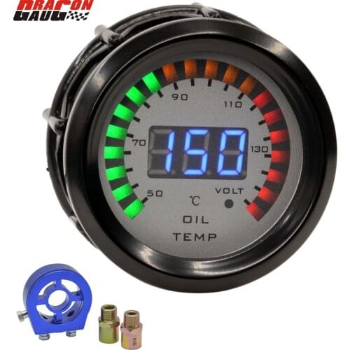 Dragon 52mm Digital Dual Display Auto Car Oil Temp Gauge 50-150 Celsius Volt Temperature Meter For Oil Filter Sandwich Adapter