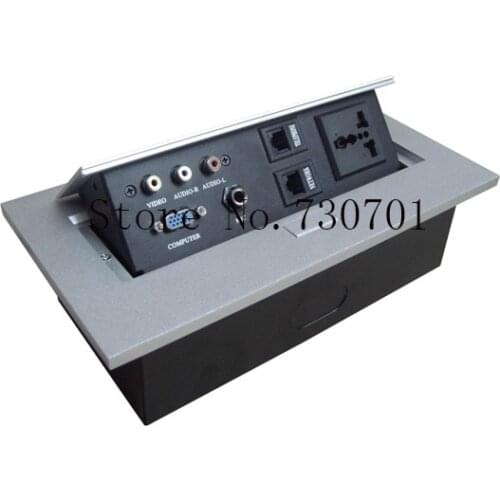 Cheap high quality universal internet tabletop pop up socket audio,video,rj11l,rj45,mic,hdmi,usb,vga,xlr,rca cable desk socket