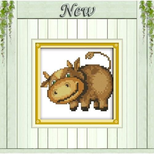 The baby hippopotamus animal cartoon painting Cross Stitch Embroidery Sets DMC 14CT 11CT Counted print on canvas Needlework kits