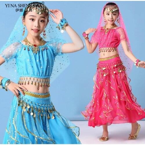 Kids Belly Dance Costumes Set Oriental Dance Girls Belly Dancing India Dance Clothes Bellydance Indian Bollywood Skirt Outfit