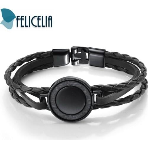 Felicelia Black Brown PU Leather Bracelet Bangle For Men Boys Multilayer Rope Chain Wrap Bracelet Hot Sale Jewelry