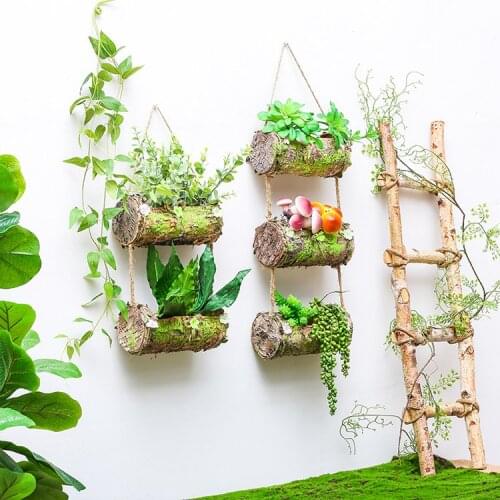 Feng Shui Garden Wooden Wall Hanging Flower Stand Accessories Outdoor Kindergarten Decoration Courtyard Layout Flowerpot Crafts