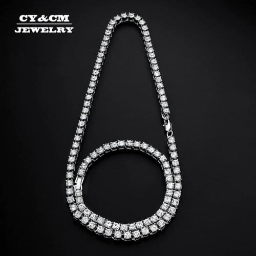 Hiphop Choker Bling Iced Out Rhinestone Chain Necklace For Men 5mm Width Silver Color 1 Row Tennis Chains Necklaces Bracelet Set