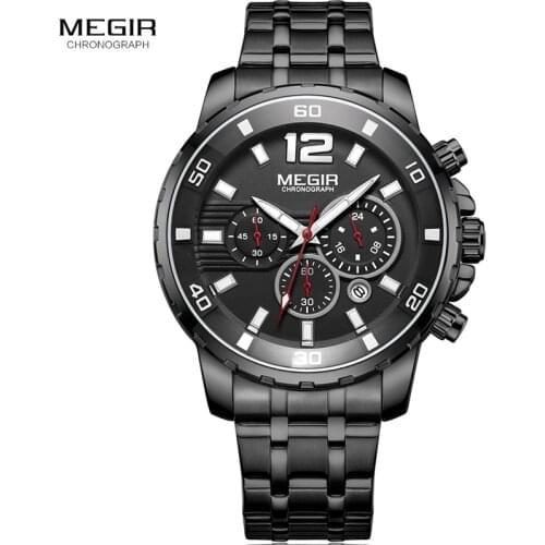 Chronograph Mens Quartz Watches MEGIR Stainless Steel Band Waterproof Calendar Male Clock Business Man Watch Montre Homme