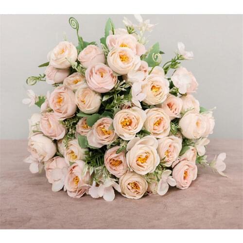 10 Heads Handmade Whisper Tea Rose Simulation Flower for Home Decoration Bridesmaids Bouquet Fake Flowers Wedding Decorative