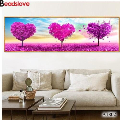 Pink heart tree diamond embroidery full rhinestone diamond painting cross stitch kit diamond mosaic home large decor