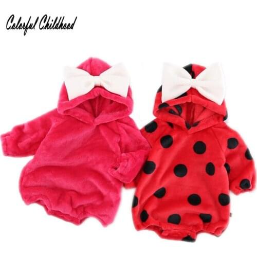 Infant Twin Baby Bodysuit Polka Dot Hoodied Long Sleeve Winter Clothes With Bows Newborn Girl onesie body dziewczynka for 0-24m