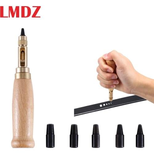 LMDZ Automatic Belts Screw Punch Mute Rotary Punching Steel Belt Hole Leather Craft Tools Hole Punchers Cutter Sewing 6 Tip 1.5