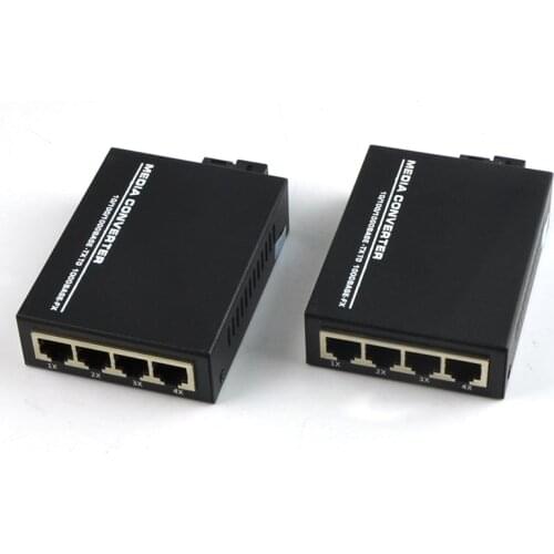 1Pair 10/100/1000Mbps Optical Fiber Media Converter Gigabite Single Mode Single Fiber with 4 RJ45 and 1 SC Port