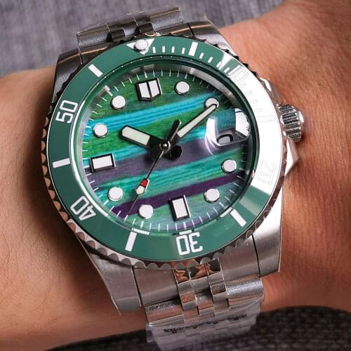 BLIGER Summer Rainbow Light Green Automatic Men Watch NH35A Movement SUB Sapphire Crystal Jubilee Band