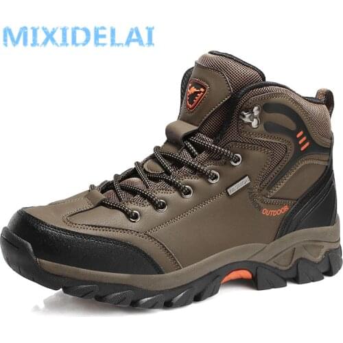 2020 Men Boots Big Size 39-47 Spring Autumn Mens Leather Fashion Sneakers Lace Up Outdoor Mountain Waterproof Men Shoes