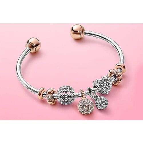 2020 New S925 Sterling Silver Hollow-out Heart Set Ball Pendant Open Bracelet For Christmas gift Wedding Party Gift Jewelry