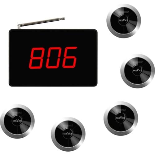 SINGCALL Wireless Call Button Bell Alert Notifier Beeper, Small Receiver Big Screen, Pack of 5 Pagers and 1 Receiver