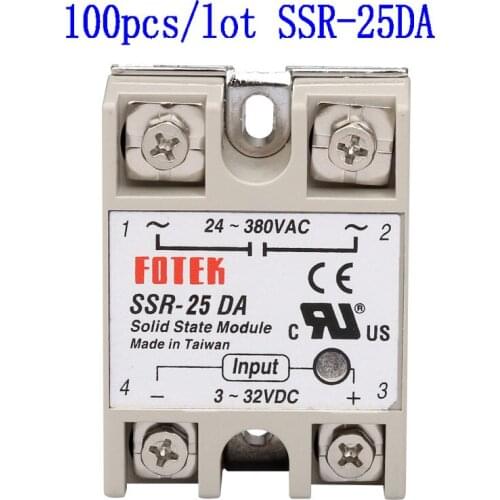 100pcs/lo't SSR-25DA SSR-40DA 50DA SSR-60DA Single-phase Solid State Relay Module input 3-32VDC output 24-380VAC