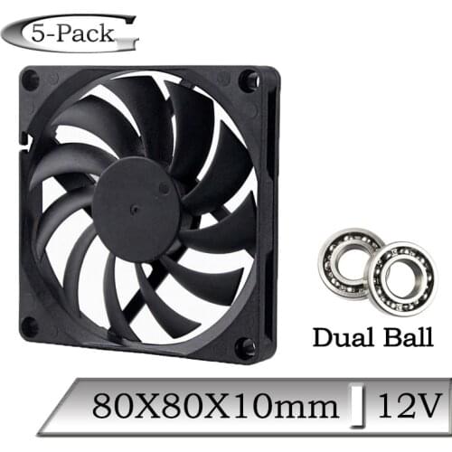 5Pcs Gdstime DC 12V 80mm 80mmx80mmx10mm Dual Ball Computer Case Brushless Cooling Fan 8cm 80x10mm Laptop CPU Heatsink Cooler Fan