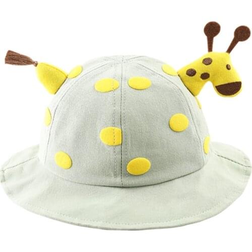 Toddler Baby Summer Beach Bucket Hat Cute Cartoon Giraffe Pattern Wide Brim Sun Protection Foldable Panama Fisherman Cap