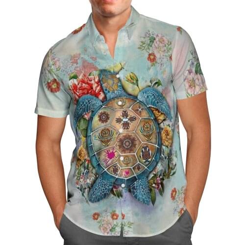 Sea turtle 3D Beach Hawaiian 2021 Summer Anime Shirt Short Sleeve Shirt Streetwear Oversized 5XL Camisa Social Chemise Homme