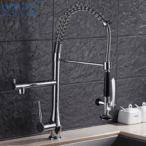 Spring Pull Down Kitchen Sink Faucet Hands Free Sprayer Head with Lock cold Hot Water Kitchen Mixer Tap Swivel Spout Brass Tap