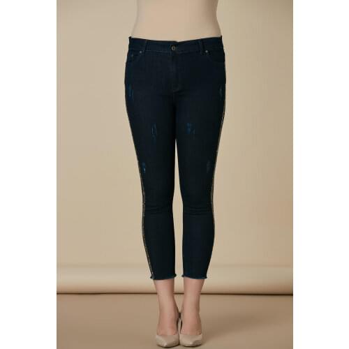 RMG Women Sides Stone Strip Detailed Denim Pants 1410