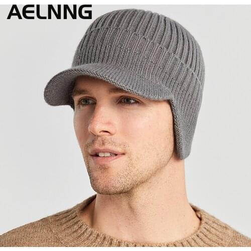 AELNNG Brand Men Winter Knitted Hat Outdoor Cycling Ear Protection Warmth Peaked Cap Casual Fashion Sunhat Bomber Hats A9106