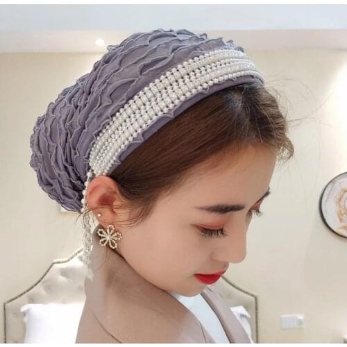 2021 New Design Turban Caps with Hair Band Muslim Headscarf Bonnet Female Head Wraps Chemo Headwear Hat