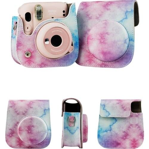 Blue Pink Colorful Camera Bag For Fujifilm Instax Mini 11 Mini11 Instant Film Camera PU Leather Case Cover With Shoulder Strap
