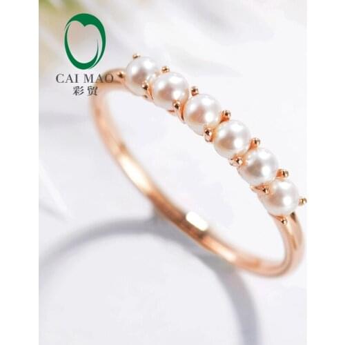 Caimao Solid 9KT Gold Round Freshwater Pearl Engagement Wedding Exquise Ring