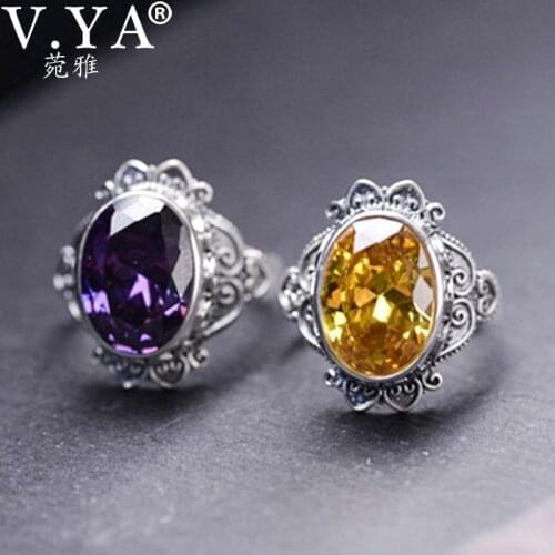V.YA 925 Sterling Silver Jewelry Inlaid Synthetic Zircon Open Ring Index Finger Matching Wedding Rings for Couples Fine Gifts