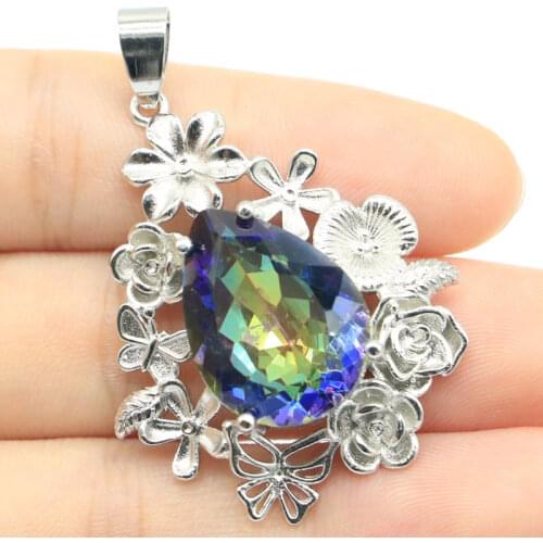 45x26mm Beautiful Long Big Created Green Peridot Gift For Womans Wedding Silver Pendant