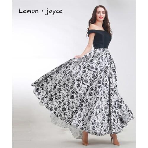 Vintage Prom Dresses 2020 New Dasign Boat Neck Sleeveless Flower Pattern Dress Long Party Maxi Formal Gowns Plus Size Black