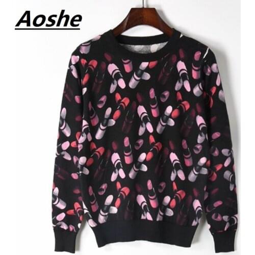 Vintage Designer Brand Knitted Sweater 2018 Spring Pullover Lipstick Print Long Sleeve Korean Fashion Black Jumper