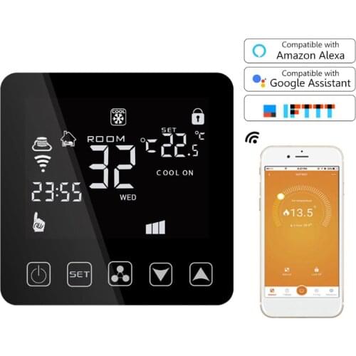 Wifi Central Air Conditioner Thermostat Fan Coil Cooling Heating Temperature Remote Voice Control for Alexa Google Assistant IFT