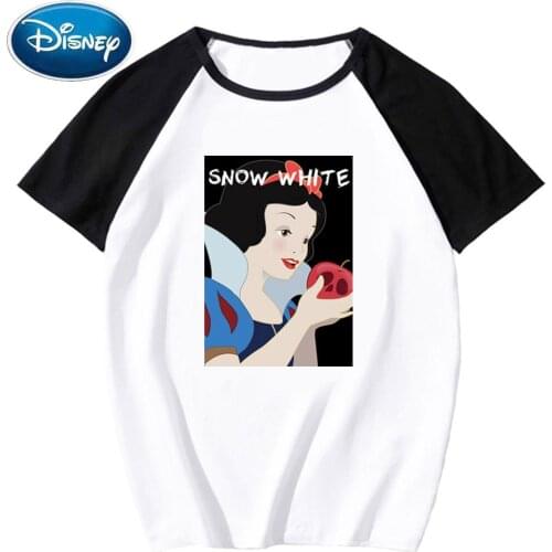 Disney T-Shirt Sweet Schneewittchen Princess Apple Cartoon Letter Print Unisex Women O-Neck Short Sleeve Cotton Tee Tops 7 Color