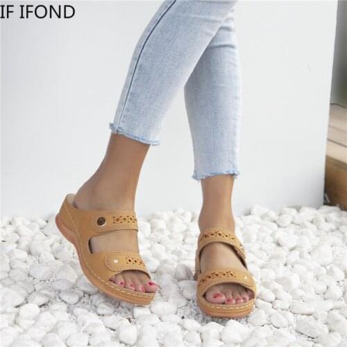 IF IFOND Womens Sandals 2021 Summer Beach Open Toe Platform Shoes For Women Soft Rubber Rivet Low Wedge Woman Sandals