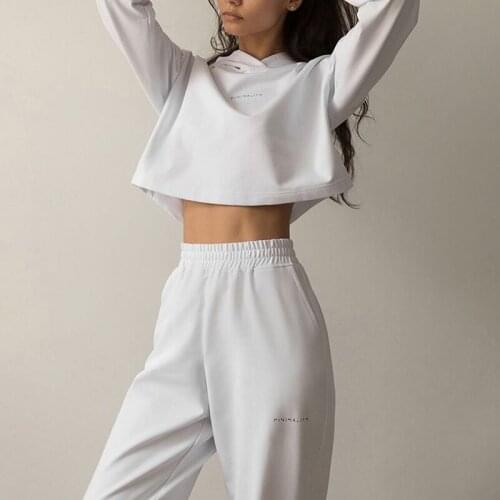 Elegant White Women 2PCS Set Sexy Long Sleeve Crop Tops Long Pants Suits Casual Autumn Winter Pullover Tracksuits Femme Outfits