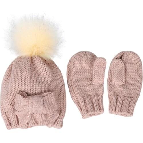 Winter Hats Children Beanies Knitted Two-piece Warmth Gloves Hat Autumn Unisex Beanie Caps Warmer Bonnet Casual Cap