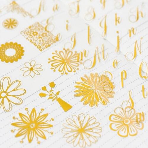 1 Sheet Golden Glitter Flowers Letters Travelling Notebook Decorative Stickers Stick label