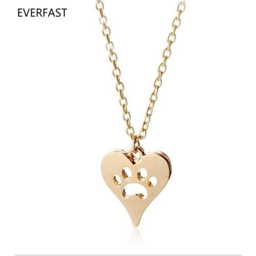 Everfast 1pc Cute Cat Pawprint in Heart Pendant Necklace Dog Pet Paw Pug Love Sisters Girls Kids Family Gift