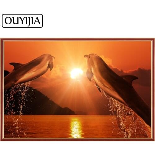 OUYIJIA Diamond 5D DIY Painting Dolphin Home Decoration Cross Stitch Mosaic Art Oil Animals Rhinestone Diamond Embroidery
