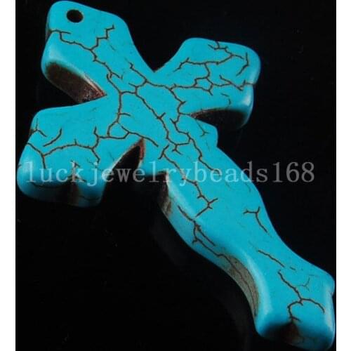 Free Shipping Women Fashion Jewelry 29x44mm Blue Howlite Cross Pendant Bead 1Pcs C2264