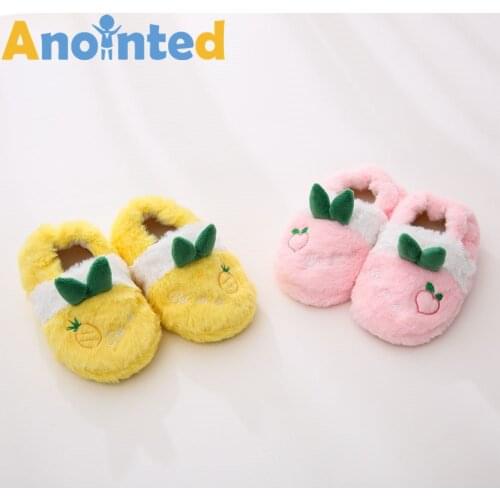 Brand Toddler Girl Slippers for Boy Loafers Plush Warm Cute Plant Children Soft Rubber Sole Home Shoes Little Kid House Footwear