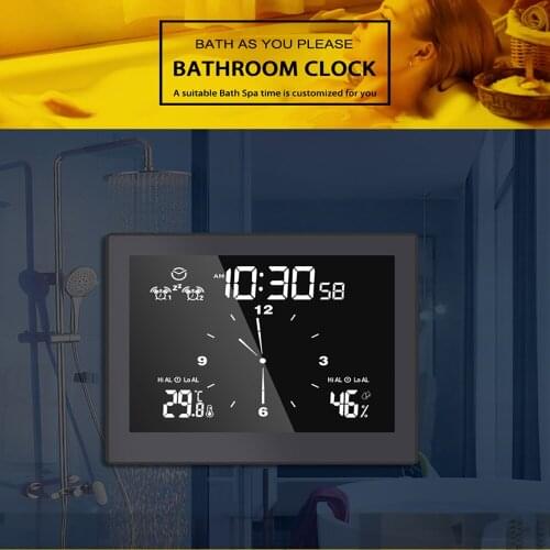 Digital Clock Waterproof Bathroom Wall Clock Hygrometer Thermometer Alarm Clock Timer Temperature Humidity Clock