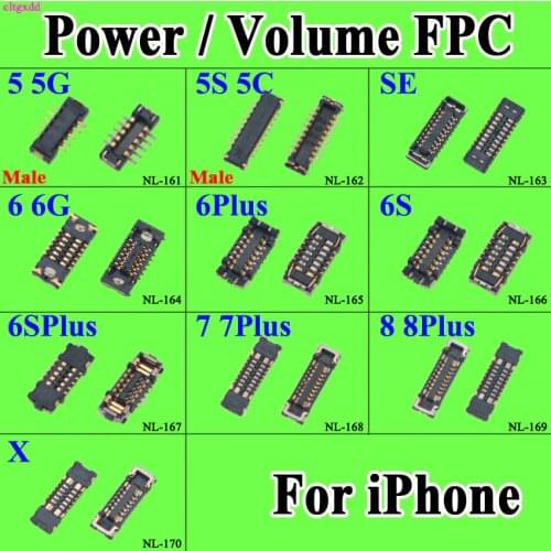 Cltgxdd 1x Power on off volume button flex cable FPC connector plug for iPhone 5 5S 5C 6 6P 6S 6SP 7 7Plus 8 8Plus X on board