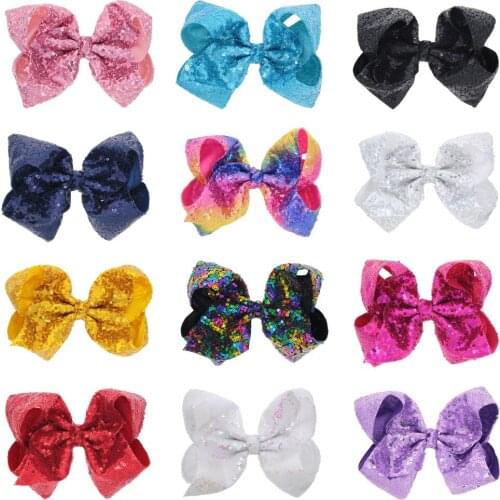 New 8 Inch Sequin Bow Hair Clip Fish Scales Large Bowknot Girls Hairpins Cheer Bows Children Headwear Hair Accessories