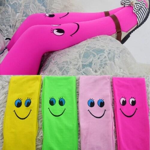 Candy color children tights for baby girls kids cute Smile Face velvet pantyhose tights stockings for girls dance tights