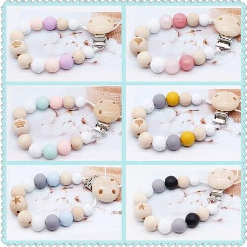 Baby Silicone Pacifier Clip Chain Dummy Clip Binky Clip Gift Candy Teether Toy Wooden Beads Fit Girl Boy Chewable Toy